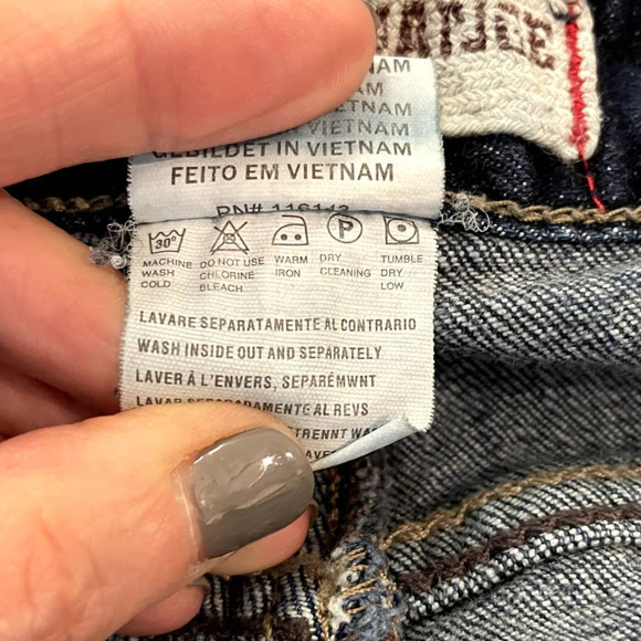 Blue Exchange Jeans Blue Dark Denim Black Faux Leather Trim Straight Size 31 - Picture 8 of 12